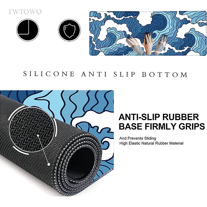 Blue Waves Mouse Pad Gamer XL Custom Large New Mousepad XXL Desk Mats Office Carpet Natural Rubber Soft Laptop Mouse Mats