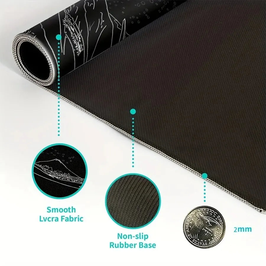 1Pcs Black Sea Wave Large Mouse Pad 600*300Mm Extended Gaming Mouse Pad Desktop Pad with Stitched Non-Slip Rubber Base Keyboard