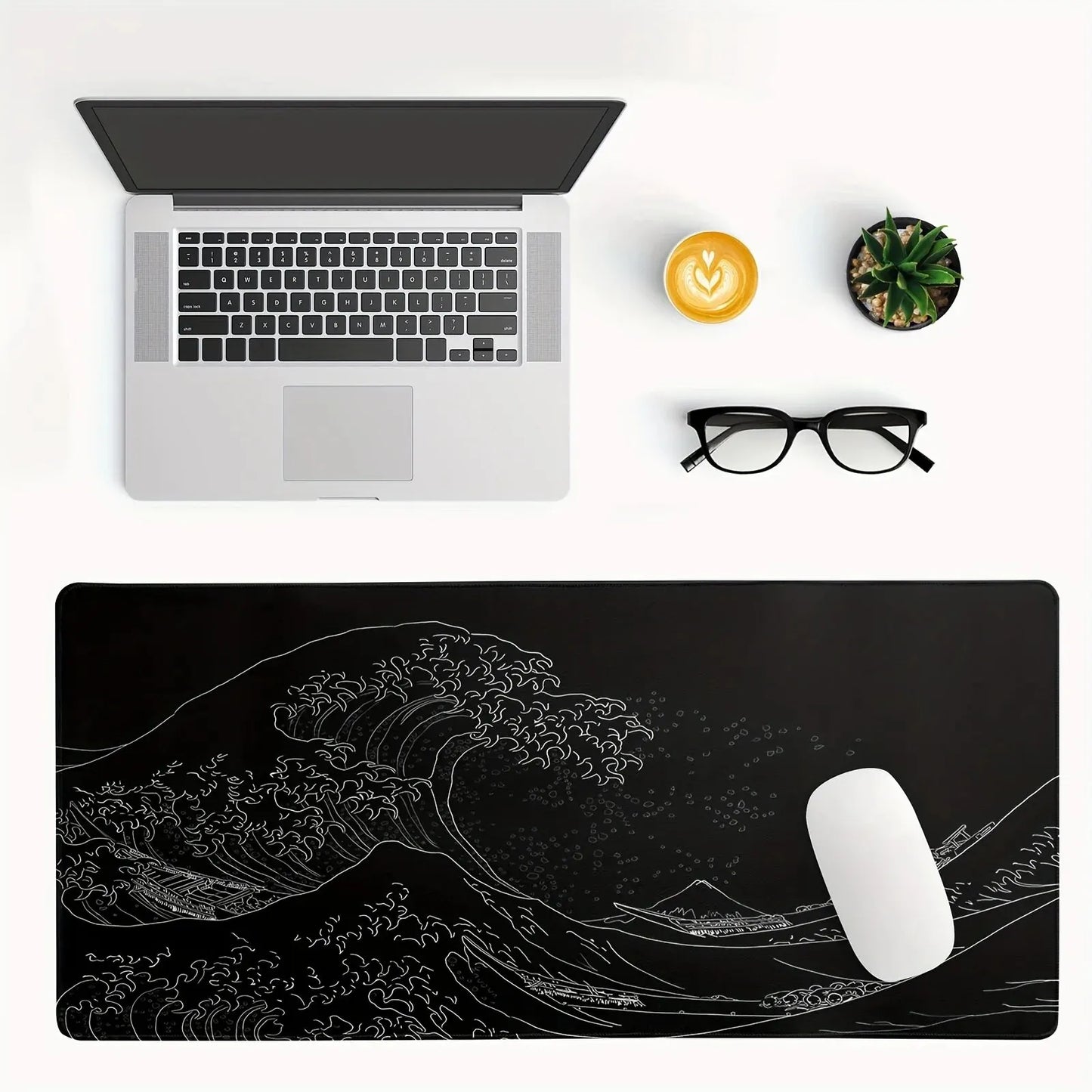 1Pcs Black Sea Wave Large Mouse Pad 600*300Mm Extended Gaming Mouse Pad Desktop Pad with Stitched Non-Slip Rubber Base Keyboard