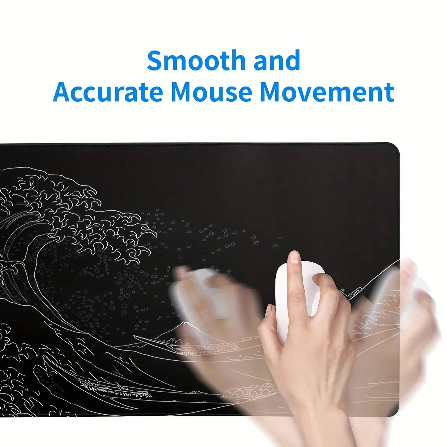 1Pcs Black Sea Wave Large Mouse Pad 600*300Mm Extended Gaming Mouse Pad Desktop Pad with Stitched Non-Slip Rubber Base Keyboard
