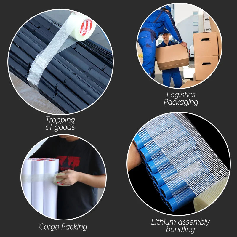 Striped Fiber Tape Lithium Battery Pack Insulation Wrap Fiberglass Tape Transparent Single Side Adhesive Seal Packaging Fixed