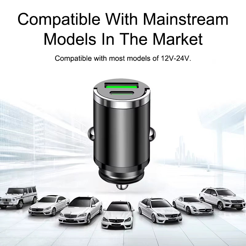 200W Mini Car Charger Fast Charging for Iphone QC3.0 Mini PD USB Type C Car Mobile Phone Charger for Xiaomi Samsung Huawei