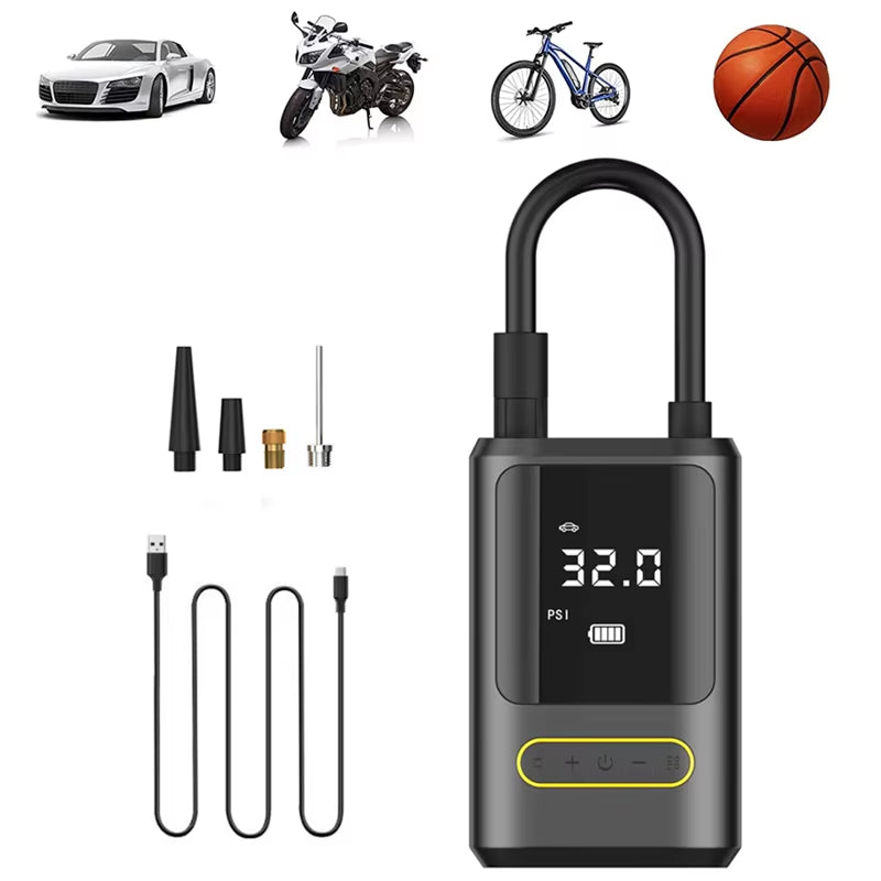Wireless Electric Car Air Compressor: Portable Tire Inflator for Motorcycles, Bicycles, Boats, and More