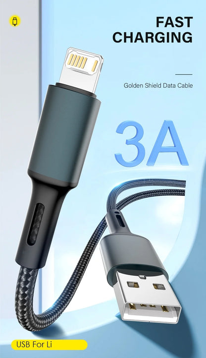3A USB Cable for Iphone 14 13 12 11 Pro Max X XR 6S 7 8 plus 2M 3M Lead Mobile Phone Fast Charging Cord Data Charger Wire