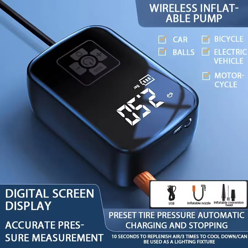 Wireless Electric Car Air Compressor: Portable Tire Inflator for Motorcycles, Bicycles, Boats, and More