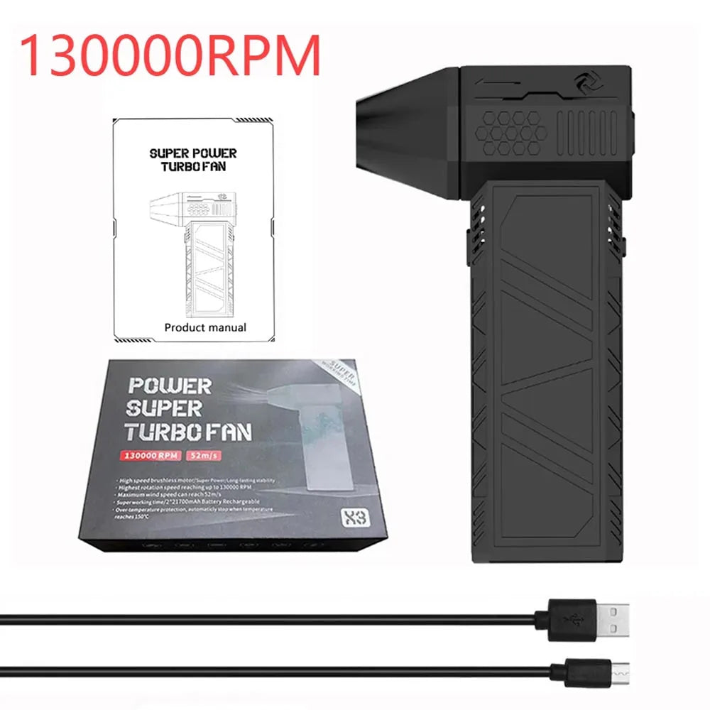 Mini Turbo Jet Fan Electric Air Duster - Adjustable 3-Speed Cleaning Blower Tool with 130,000 RPM and 52 m/s Wind Speed for Car and Computer Maintenance
