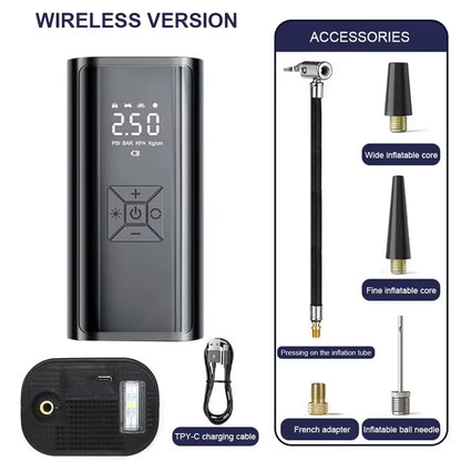Wireless Electric Car Air Compressor: Portable Tire Inflator for Motorcycles, Bicycles, Boats, and More