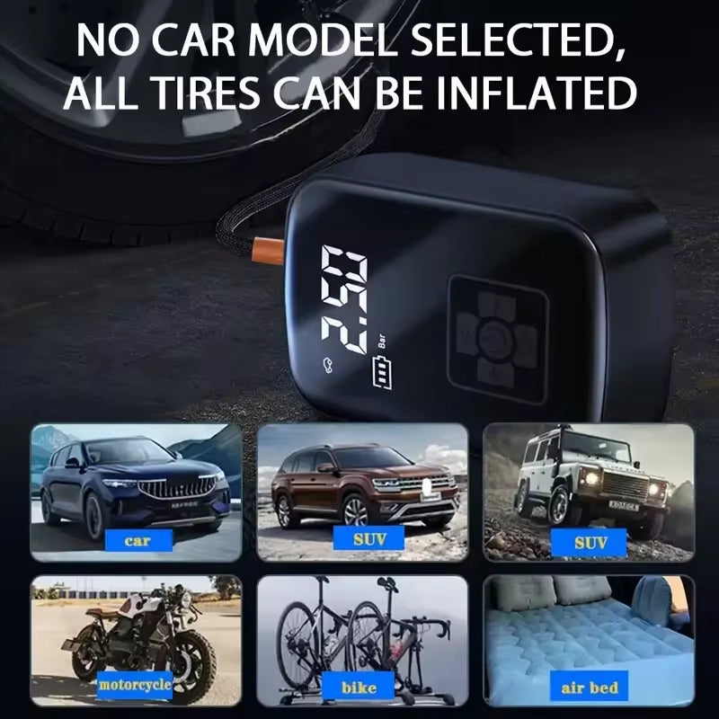 Wireless Electric Car Air Compressor: Portable Tire Inflator for Motorcycles, Bicycles, Boats, and More