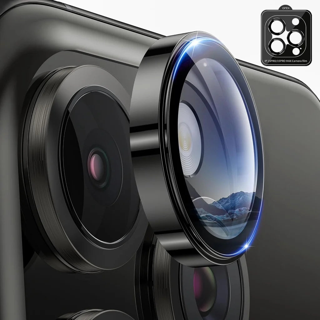 Metal Camera Lens Protector for Iphone 15 Pro Max [Keep Lens Original Design] 9H Tempered Glass Camera Cover for Iphone 15 Pro