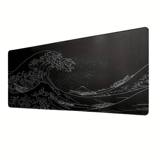 1Pcs Black Sea Wave Large Mouse Pad 600*300Mm Extended Gaming Mouse Pad Desktop Pad with Stitched Non-Slip Rubber Base Keyboard