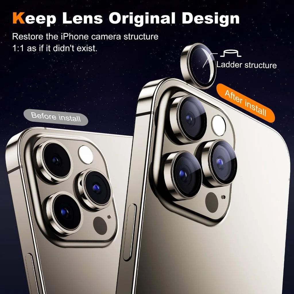 Metal Camera Lens Protector for Iphone 15 Pro Max [Keep Lens Original Design] 9H Tempered Glass Camera Cover for Iphone 15 Pro