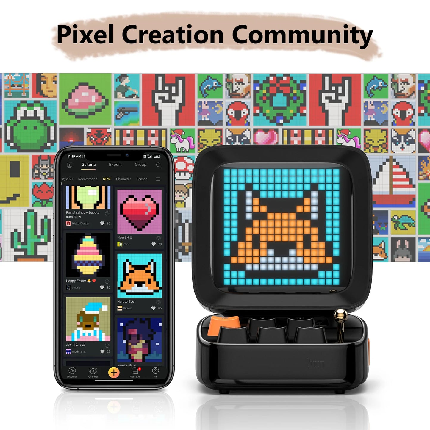 Ditoo Retro Pixel Art Bluetooth Portable Speaker & Alarm Clock with DIY LED Display - Perfect Birthday Gift and Home Decor