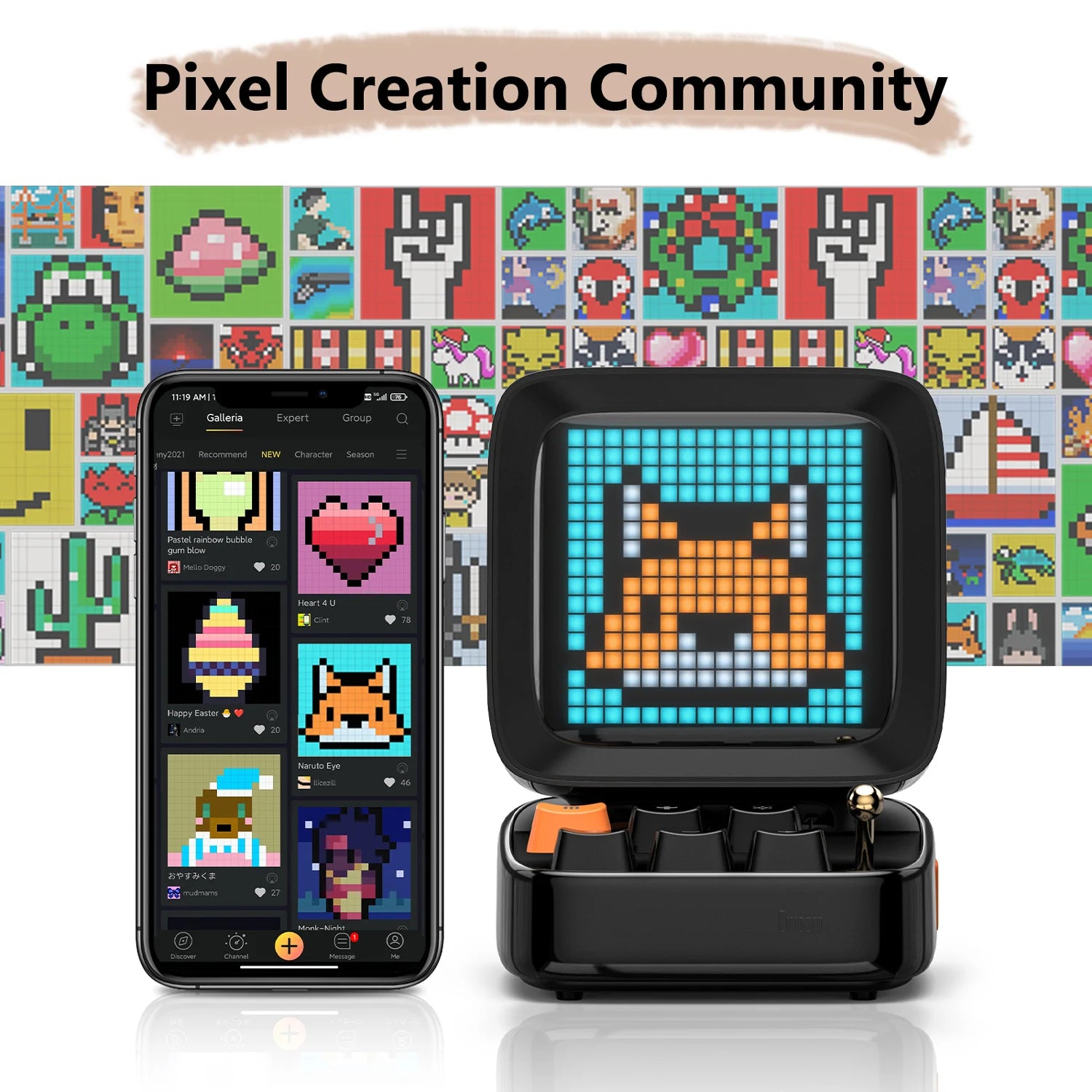 Ditoo Retro Pixel Art Bluetooth Portable Speaker & Alarm Clock with DIY LED Display - Perfect Birthday Gift and Home Decor