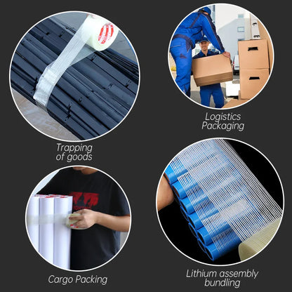 Striped Fiber Tape Lithium Battery Pack Insulation Wrap Fiberglass Tape Transparent Single Side Adhesive Seal Packaging Fixed