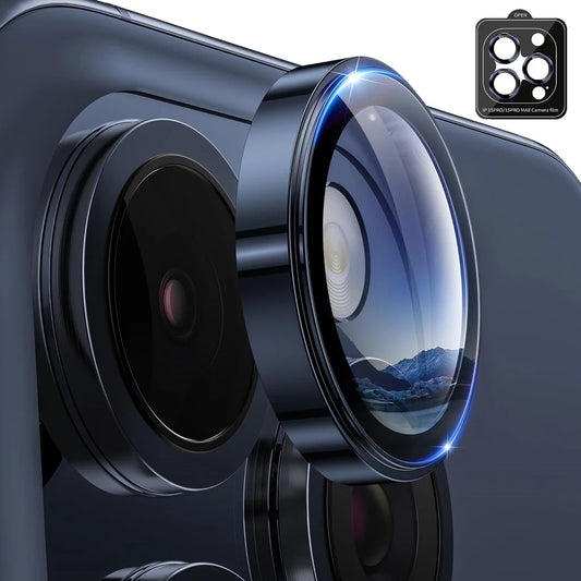 Metal Camera Lens Protector for Iphone 15 Pro Max [Keep Lens Original Design] 9H Tempered Glass Camera Cover for Iphone 15 Pro